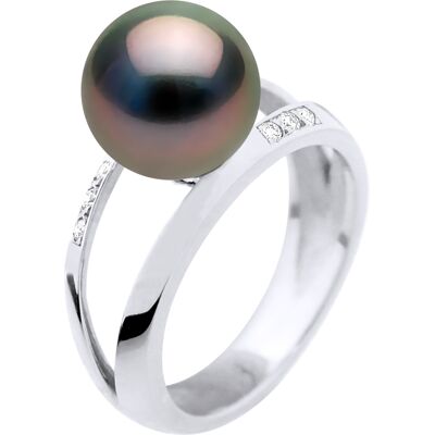 Ateliers Saint Germain Armreif-Ring-Schmuck 0,06 cts – Weißgold – echte Tahiti-Zuchtperle rund 9–10 mm Schwarz Q Ateliers Saint Germain Armreif-Ring-Schmuck 0,06 cts – Weißgold – echte Tahiti-Zuchtperle rund 9–10 mm Schwarz Q