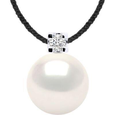 DIADEMA - Halskette - Schwarzes Nylon - Weiße Süßwasserperle und echter Diamant Weiß Einheitsgröße DIADEMA - Halskette - Schwarzes Nylon - Weiße Süßwasserperle und echter Diamant Weiß Einheitsgröße