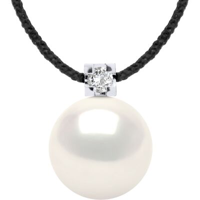 DIADEMA - Halskette - Schwarzes Nylon - Weiße Süßwasserperle und echter Diamant Weiß Einheitsgröße DIADEMA - Halskette - Schwarzes Nylon - Weiße Süßwasserperle und echter Diamant Weiß Einheitsgröße
