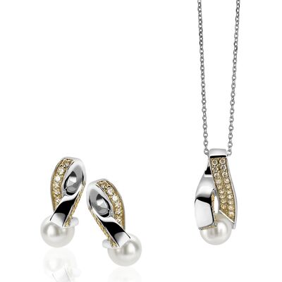 Orphelia Damen 925 Sterling Silber Set: Kettenanhänger + Ohrringe - Silber/Gold SET-5204 Silber Gold Einheitsgröße Orphelia Damen 925 Sterling Silber Set: Kettenanhänger + Ohrringe - Silber/Gold SET-5204 Silber Gold Einheitsgröße
