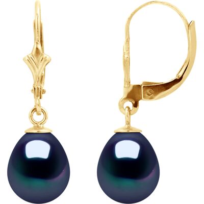 DIADEMA - Ohrringe - Gelbgold und echte Süßwasserperlen - Schwarzer Tahitian Style Schwarz Einheitsgröße DIADEMA - Ohrringe - Gelbgold und echte Süßwasserperlen - Schwarzer Tahitian Style Schwarz Einheitsgröße