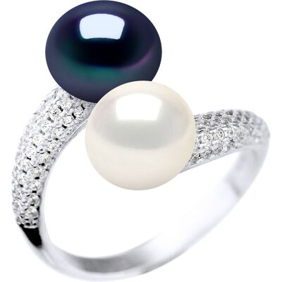Diadema Ring YOU AND ME 2 Süßwasserperlen 9-10 mm Weiß und Schwarz Schmuck 925 Schwarz-Weiss Einheitsgröße Diadema Ring YOU AND ME 2 Süßwasserperlen 9-10 mm Weiß und Schwarz Schmuck 925 Schwarz-Weiss Einheitsgröße