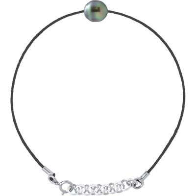 Ateliers Saint Germain Armband Love Links aus gedrehtem Nylon in der Farbe SCHWARZ, verziert mit einer echten Tahiti-Zuchtperle im Kreis von 8-9 mm Silber Einheitsgröße Ateliers Saint Germain Armband Love Links aus gedrehtem Nylon in der Farbe SCHWARZ, verziert mit einer echten Tahiti-Zuchtperle im Kreis von 8-9 mm Silber Einheitsgröße