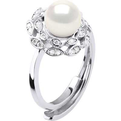 Ateliers Saint Germain Ring Blume Schmuck - Echte Süßwasser-Zuchtperle rund 7-8 mm Weiß Einheitsgröße Ateliers Saint Germain Ring Blume Schmuck - Echte Süßwasser-Zuchtperle rund 7-8 mm Weiß Einheitsgröße