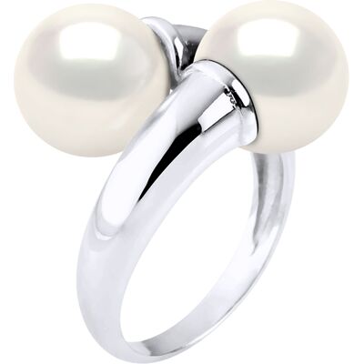 Ateliers Saint Germain Ring You & Me Bulk - 2 echte Süßwasser-Zuchtperlen rund 9-10 mm Weiß O 1/2 Ateliers Saint Germain Ring You & Me Bulk - 2 echte Süßwasser-Zuchtperlen rund 9-10 mm Weiß O 1/2