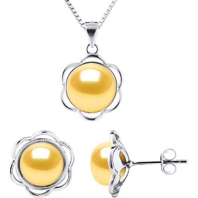 Diadema Schmuck Halskette & Ohrringe PETAL Süßwasserperle 8-9mm Golden 925 Gold Einheitsgröße Diadema Schmuck Halskette & Ohrringe PETAL Süßwasserperle 8-9mm Golden 925 Gold Einheitsgröße