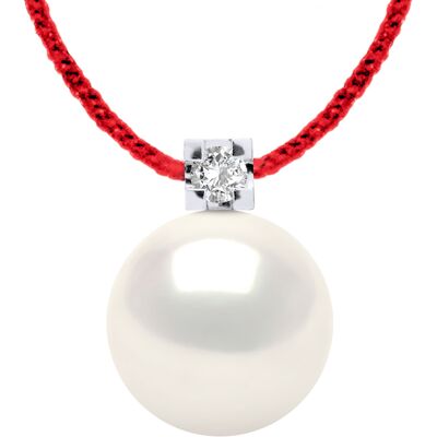 DIADEMA - Halskette - Rotes Nylon - Weiße Süßwasserperle und echter Diamant Weiß Einheitsgröße DIADEMA - Halskette - Rotes Nylon - Weiße Süßwasserperle und echter Diamant Weiß Einheitsgröße