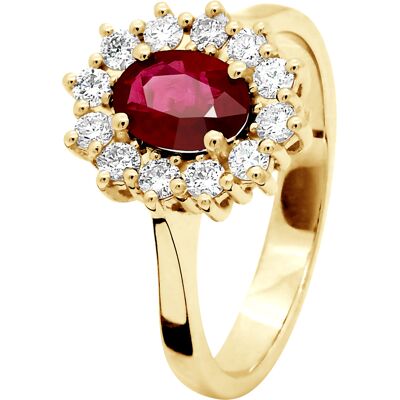 DIADEMA - Ring - Rubin umgeben von Diamanten - Gelbgold Rot ICH DIADEMA - Ring - Rubin umgeben von Diamanten - Gelbgold Rot ICH