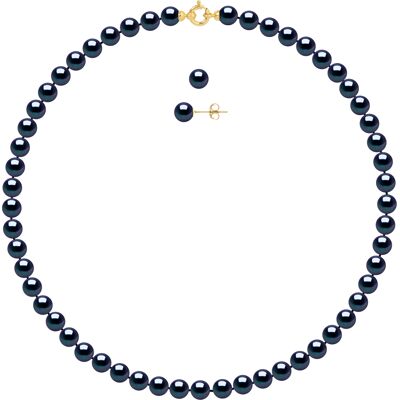 DIADEMA - Set - Halskette/Ohrringe - Echte Süßwasserperlen - Schwarzer Tahitian Style - Gelbgold Schwarz Einheitsgröße DIADEMA - Set - Halskette/Ohrringe - Echte Süßwasserperlen - Schwarzer Tahitian Style - Gelbgold Schwarz Einheitsgröße