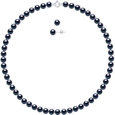 DIADEMA - Set - Halskette/Ohrringe - Echte Süßwasserperlen - Schwarzer Tahitian Style - Weißgold Schwarz Einheitsgröße DIADEMA - Set - Halskette/Ohrringe - Echte Süßwasserperlen - Schwarzer Tahitian Style - Weißgold Schwarz Einheitsgröße