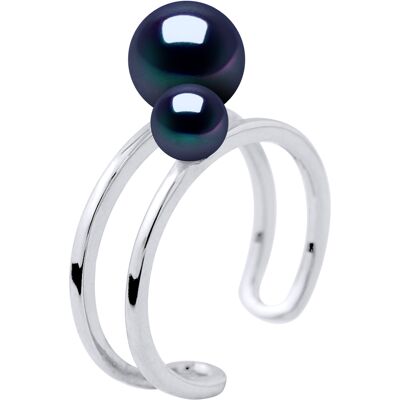 DIADEMA - Ring DUO - 2 echte Süßwasserperlen - Schwarzer Tahitian Style Schwarz S DIADEMA - Ring DUO - 2 echte Süßwasserperlen - Schwarzer Tahitian Style Schwarz S