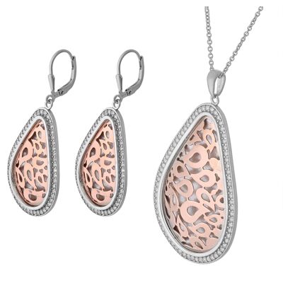 Orphelia Damen 925 Sterling Silber Set: Kettenanhänger + Ohrringe - Silber/Rose SET-068 Silber und Roségold Einheitsgröße Orphelia Damen 925 Sterling Silber Set: Kettenanhänger + Ohrringe - Silber/Rose SET-068 Silber und Roségold Einheitsgröße