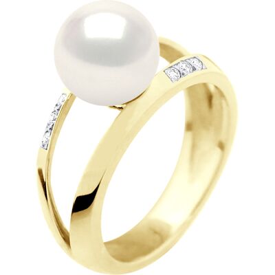 Ateliers Saint Germain Armreif-Ring-Schmuck 0,06 cts – Gelbgold – echte Süßwasser-Zuchtperle, rund 8–9 mm Weiß Q Ateliers Saint Germain Armreif-Ring-Schmuck 0,06 cts – Gelbgold – echte Süßwasser-Zuchtperle, rund 8–9 mm Weiß Q