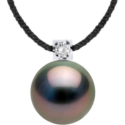 DIADEMA - Halskette - Schwarzes Nylon - Tahiti-Perle und echter Diamant Natürlich Einheitsgröße DIADEMA - Halskette - Schwarzes Nylon - Tahiti-Perle und echter Diamant Natürlich Einheitsgröße
