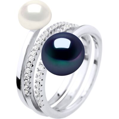 Diadema Ring DUO Süßwasserperlen 7 und 9 mm Schwarz und Weiß Schmuck 925 Schwarz-Weiss Einheitsgröße Diadema Ring DUO Süßwasserperlen 7 und 9 mm Schwarz und Weiß Schmuck 925 Schwarz-Weiss Einheitsgröße