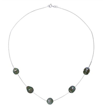 Ateliers Saint Germain Halskette mit 5 echten Tahiti-Zuchtperlen, eingekreist, 7-8 mm Silber Einheitsgröße Ateliers Saint Germain Halskette mit 5 echten Tahiti-Zuchtperlen, eingekreist, 7-8 mm Silber Einheitsgröße
