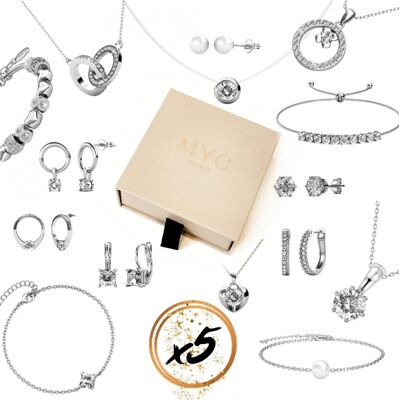 MYC Paris 5 Überraschungsjuwelen in einer Geschenkbox - Silber und Kristall Weißsilber Einheitsgröße MYC Paris 5 Überraschungsjuwelen in einer Geschenkbox - Silber und Kristall Weißsilber Einheitsgröße