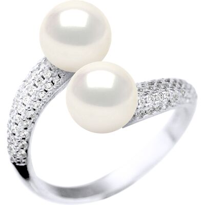 Ateliers Saint Germain Ring You & Me Schmuck - 2 echte Süßwasser-Zuchtperlen rund 8-9 mm Weiß Einheitsgröße Ateliers Saint Germain Ring You & Me Schmuck - 2 echte Süßwasser-Zuchtperlen rund 8-9 mm Weiß Einheitsgröße