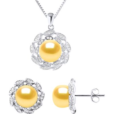 Diadema Schmuck Halskette & Ohrringe FLOWER Sweet Water Perlen Golden 9-10 mm 925 Gold Einheitsgröße Diadema Schmuck Halskette & Ohrringe FLOWER Sweet Water Perlen Golden 9-10 mm 925 Gold Einheitsgröße