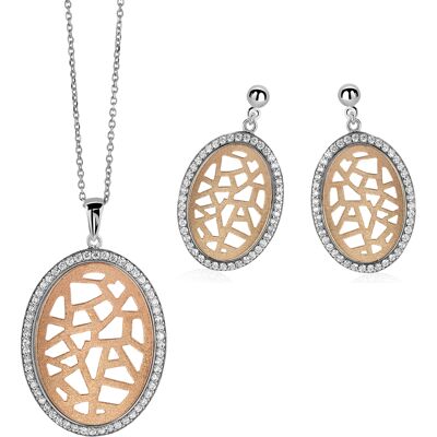 Orphelia Damen 925 Sterling Silber Set: Kettenanhänger + Ohrringe - Silber/Rose SET-064 Silber und Roségold Einheitsgröße Orphelia Damen 925 Sterling Silber Set: Kettenanhänger + Ohrringe - Silber/Rose SET-064 Silber und Roségold Einheitsgröße