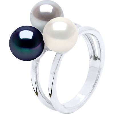 Ateliers Saint Germain Ring Trilogie Bulk - 3 echte Süßwasser-Zuchtperlen rund 7-8 mm Silber Q Ateliers Saint Germain Ring Trilogie Bulk - 3 echte Süßwasser-Zuchtperlen rund 7-8 mm Silber Q