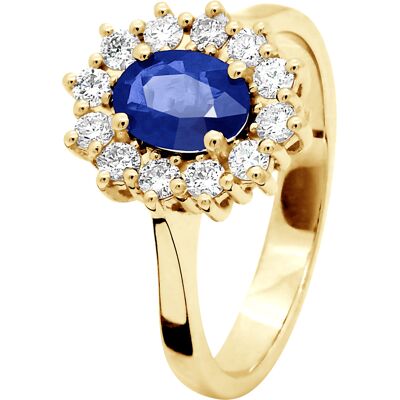 DIADEMA - Ring - Saphir umgeben von Diamanten - Gelbgold Weiß L 1/2 DIADEMA - Ring - Saphir umgeben von Diamanten - Gelbgold Weiß L 1/2