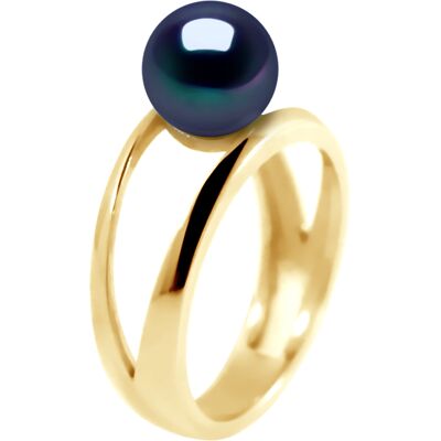 DIADEMA - Ring in Gelbgold - Echte Süßwasserperlen - Schwarzer Tahitian Style Schwarz K DIADEMA - Ring in Gelbgold - Echte Süßwasserperlen - Schwarzer Tahitian Style Schwarz K