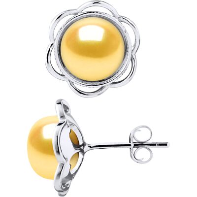 Diadema Ohrstecker FLOWER Perlen Süßwasser 8-9mm Golden Buttons 925 Gold Einheitsgröße Diadema Ohrstecker FLOWER Perlen Süßwasser 8-9mm Golden Buttons 925 Gold Einheitsgröße
