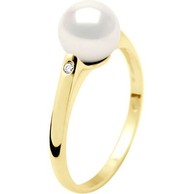 Ateliers Saint Germain Ring Solitärdiamanten 0,02 cts – echte Süßwasser-Zuchtperle rund 8–9 mm Weiß K Ateliers Saint Germain Ring Solitärdiamanten 0,02 cts – echte Süßwasser-Zuchtperle rund 8–9 mm Weiß K