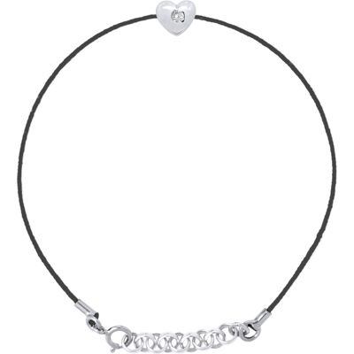 DIADEMA - Armband - Schwarzes Nylon - Herz - Echter Diamant Weiß Einheitsgröße DIADEMA - Armband - Schwarzes Nylon - Herz - Echter Diamant Weiß Einheitsgröße