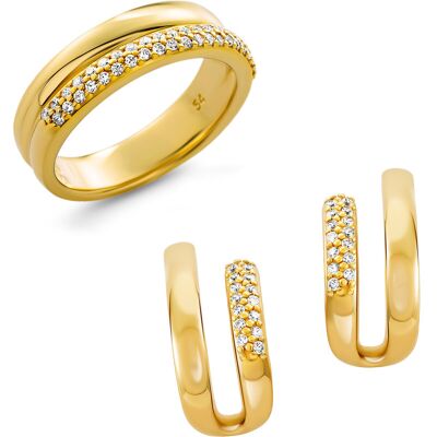 Orphelia 'Emily' Damen Set aus 925 Sterling Silber: Ohrringe + Ring - Gold SET-7581/G Gold K Orphelia 'Emily' Damen Set aus 925 Sterling Silber: Ohrringe + Ring - Gold SET-7581/G Gold K