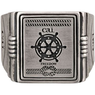 cai Ring 925/- Sterling Silber Siegelring matt oxidiert Sailor Wappen Silber V 1/2 cai Ring 925/- Sterling Silber Siegelring matt oxidiert Sailor Wappen Silber V 1/2