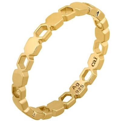 cai Ring 925/- Sterling Silber vergoldet Hexagon Cut Outs Stacking Gold R 1/2 cai Ring 925/- Sterling Silber vergoldet Hexagon Cut Outs Stacking Gold R 1/2
