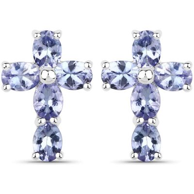 Vira Jewels Ohrringe Silber 925 rhodiniert Kreuz-Motiv mit echten Tansanit-Steinen Silber Einheitsgröße Vira Jewels Ohrringe Silber 925 rhodiniert Kreuz-Motiv mit echten Tansanit-Steinen Silber Einheitsgröße