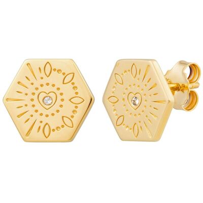 cai Ohrstecker 925 Silber vergoldet Tattoo Motiv Hexagon Gold Einheitsgröße cai Ohrstecker 925 Silber vergoldet Tattoo Motiv Hexagon Gold Einheitsgröße