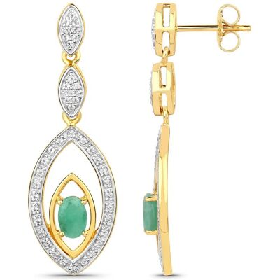 Vira Jewels Ohrringe Silber 925 zweifarbig 40mm lang mit 2x Smaragd und 80x Weiß-Topas Gold Einheitsgröße Vira Jewels Ohrringe Silber 925 zweifarbig 40mm lang mit 2x Smaragd und 80x Weiß-Topas Gold Einheitsgröße