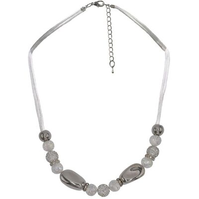 Steuer Modeschmuck Kette Textil Metal glanz poliert Glasstein weiß Silber Einheitsgröße Steuer Modeschmuck Kette Textil Metal glanz poliert Glasstein weiß Silber Einheitsgröße