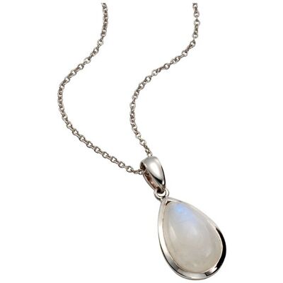 Jamelli Anhänger mit Kette 925 Silber rhodiniert mit Rainbow Mondstein Silber Einheitsgröße Jamelli Anhänger mit Kette 925 Silber rhodiniert mit Rainbow Mondstein Silber Einheitsgröße