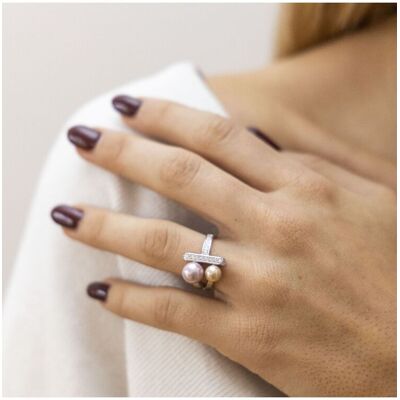 Zeeme Pearls Ring Silber 925 mit 2 Muschelkernperlen und Zirkonia weiß Silber V 1/2 Zeeme Pearls Ring Silber 925 mit 2 Muschelkernperlen und Zirkonia weiß Silber V 1/2