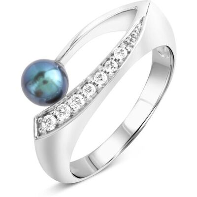 Zeeme Pearls Ring Silber 925 rhodiniert mit schwarzer Perle & Zirkonia weiß Silber T 1/2 Zeeme Pearls Ring Silber 925 rhodiniert mit schwarzer Perle & Zirkonia weiß Silber T 1/2