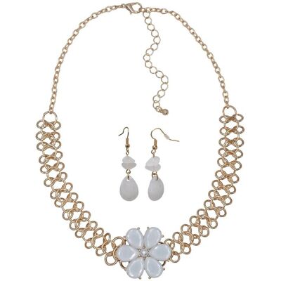 Steuer Modeschmuck Kette Ohrhänger Metall gelb glänzend Blume Glasstein weiß Mehrfarben Einheitsgröße Steuer Modeschmuck Kette Ohrhänger Metall gelb glänzend Blume Glasstein weiß Mehrfarben Einheitsgröße