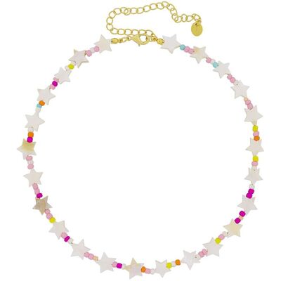 Fashionbox Kette Messing vergoldet mit weissen Sternen und Perlen in pastell Mehrfarben Einheitsgröße Fashionbox Kette Messing vergoldet mit weissen Sternen und Perlen in pastell Mehrfarben Einheitsgröße