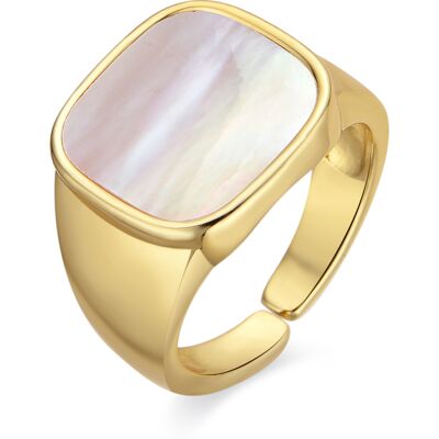 Luxenter Ring mit 18k Gold Finish weißem Perlmutt - Misau Weiß & Gold Einheitsgröße Luxenter Ring mit 18k Gold Finish weißem Perlmutt - Misau Weiß & Gold Einheitsgröße