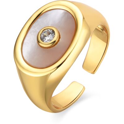 Luxenter Ring mit weißem Perlmutt aus 18k Gold - Staxo Weiß & Gold Einheitsgröße Luxenter Ring mit weißem Perlmutt aus 18k Gold - Staxo Weiß & Gold Einheitsgröße