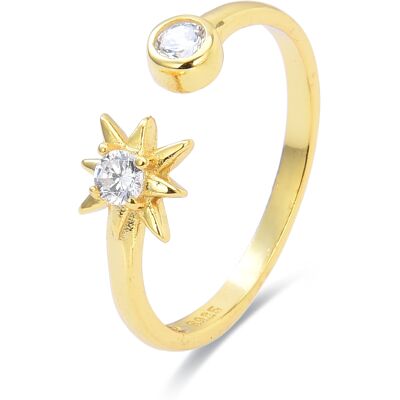 Luxenter Ring aus 925er Sterlingsilber mit glänzenden Zirkonia aus 18K Gelbgold - Lialt Gold Einheitsgröße Luxenter Ring aus 925er Sterlingsilber mit glänzenden Zirkonia aus 18K Gelbgold - Lialt Gold Einheitsgröße