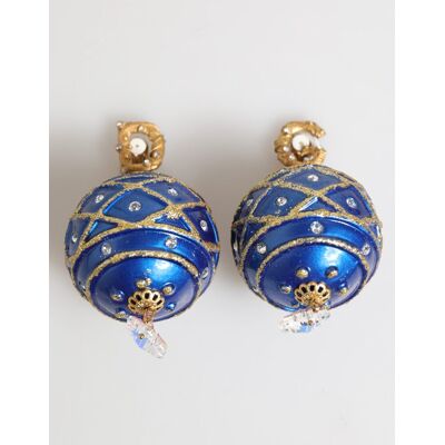 Dolce & Gabbana Goldene Messing Blaue Weihnachtsball Kristall Tropfen Clip-On Ohrringe Gold Einheitsgröße Dolce & Gabbana Goldene Messing Blaue Weihnachtsball Kristall Tropfen Clip-On Ohrringe Gold Einheitsgröße