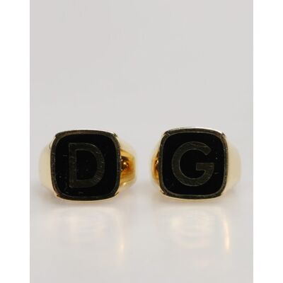 Dolce & Gabbana Goldfarbene Echtmessing Schwarze Emaille 'DG' Verstellbare Ringe Schwarzes Gold Einheitsgröße Dolce & Gabbana Goldfarbene Echtmessing Schwarze Emaille 'DG' Verstellbare Ringe Schwarzes Gold Einheitsgröße