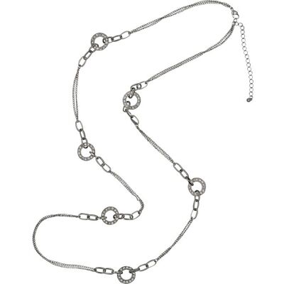 Steuer Modeschmuck Kette Metallkette rhodiumfarben mit Ringzierde und Straß Silber Einheitsgröße Steuer Modeschmuck Kette Metallkette rhodiumfarben mit Ringzierde und Straß Silber Einheitsgröße
