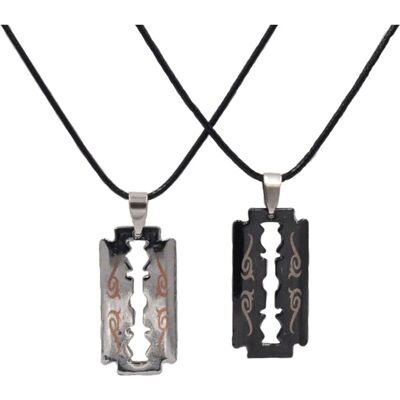 Steuer Modeschmuck Partner-Kette Set Freundschaft Kette Partner Rasierklinge schwarz silberfarben Schwarz Einheitsgröße Steuer Modeschmuck Partner-Kette Set Freundschaft Kette Partner Rasierklinge schwarz silberfarben Schwarz Einheitsgröße