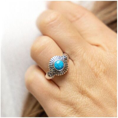 Zeeme Gemstones Ring Silber 925 oxidiert mit Türkis 6mm Silber U Zeeme Gemstones Ring Silber 925 oxidiert mit Türkis 6mm Silber U